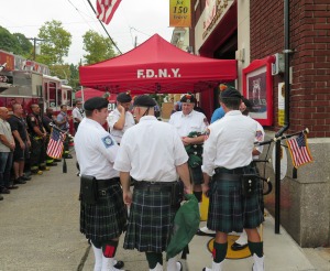 Bag pipers add to the celebration at the 100th Anniversary of Ladder 81 in South Beach.