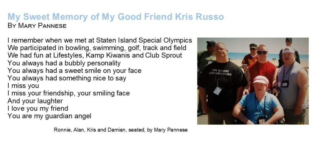 A [poem about Kris Russo by Mary Panesse with a photo of Kris and his brothers taken by Mary at Virginia Beach.